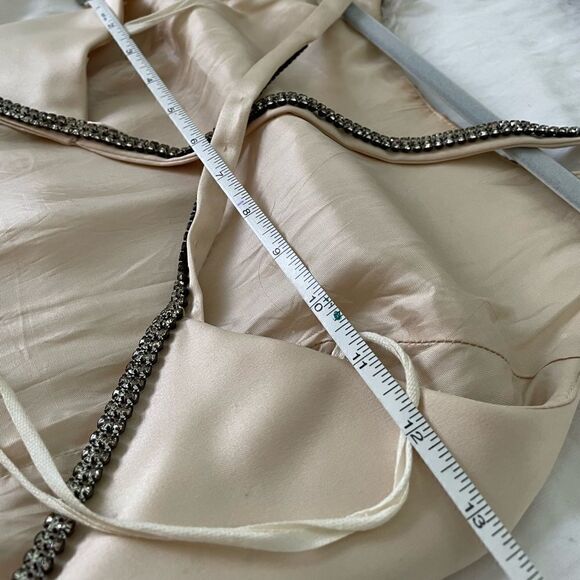 Dave & Johnny Gown. Champagne. Size 9/10. Rhinestone embellished straps.